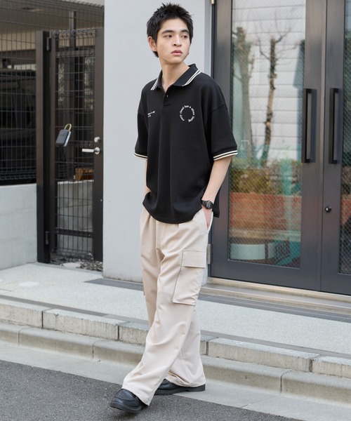 WEGO（ウィゴー）の「WEGO/【25年春夏新作】ワッフルラインポロ（ポロシャツ・メンズ・オフホワイト/ブラック/ネイビー・MEDIUM/LARGE）」の5枚目の写真