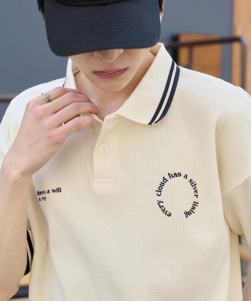 WEGO（ウィゴー）の「WEGO/【25年春夏新作】ワッフルラインポロ（ポロシャツ・メンズ・オフホワイト/ブラック/ネイビー・MEDIUM/LARGE）」の6枚目の写真