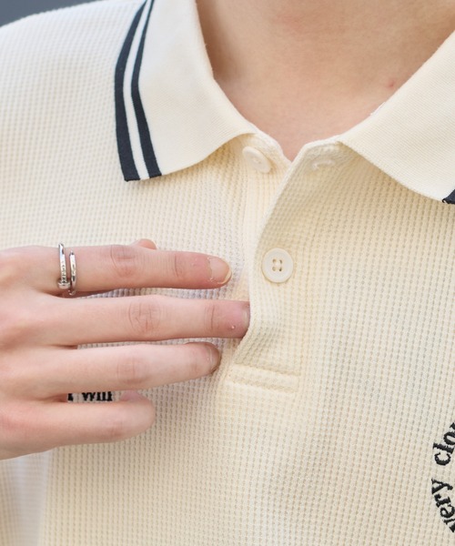 WEGO（ウィゴー）の「WEGO/【25年春夏新作】ワッフルラインポロ（ポロシャツ・メンズ・オフホワイト/ブラック/ネイビー・MEDIUM/LARGE）」の9枚目の写真