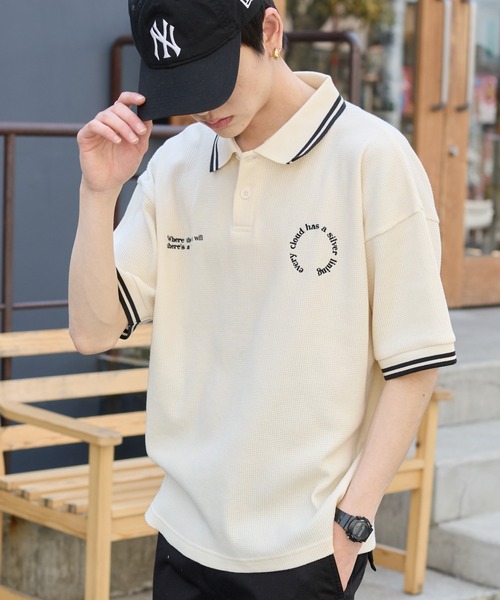 WEGO（ウィゴー）の「WEGO/【25年春夏新作】ワッフルラインポロ（ポロシャツ・メンズ・オフホワイト/ブラック/ネイビー・MEDIUM/LARGE）」の10枚目の写真