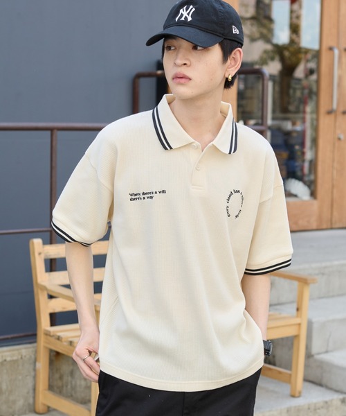 WEGO（ウィゴー）の「WEGO/【25年春夏新作】ワッフルラインポロ（ポロシャツ・メンズ・オフホワイト/ブラック/ネイビー・MEDIUM/LARGE）」の11枚目の写真