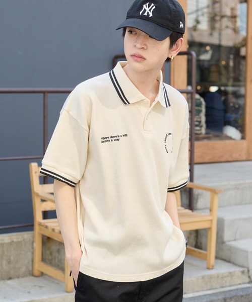 WEGO（ウィゴー）の「WEGO/【25年春夏新作】ワッフルラインポロ（ポロシャツ・メンズ・オフホワイト/ブラック/ネイビー・MEDIUM/LARGE）」の12枚目の写真
