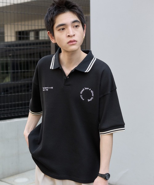 WEGO（ウィゴー）の「WEGO/【25年春夏新作】ワッフルラインポロ（ポロシャツ・メンズ・オフホワイト/ブラック/ネイビー・MEDIUM/LARGE）」の15枚目の写真