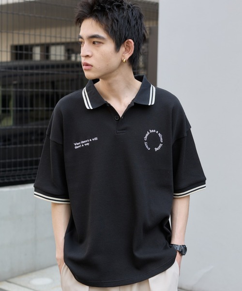WEGO（ウィゴー）の「WEGO/【25年春夏新作】ワッフルラインポロ（ポロシャツ・メンズ・オフホワイト/ブラック/ネイビー・MEDIUM/LARGE）」の16枚目の写真
