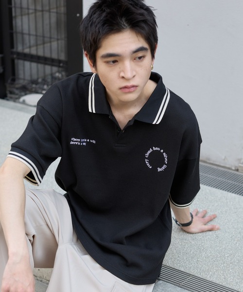 WEGO（ウィゴー）の「WEGO/【25年春夏新作】ワッフルラインポロ（ポロシャツ・メンズ・オフホワイト/ブラック/ネイビー・MEDIUM/LARGE）」の18枚目の写真