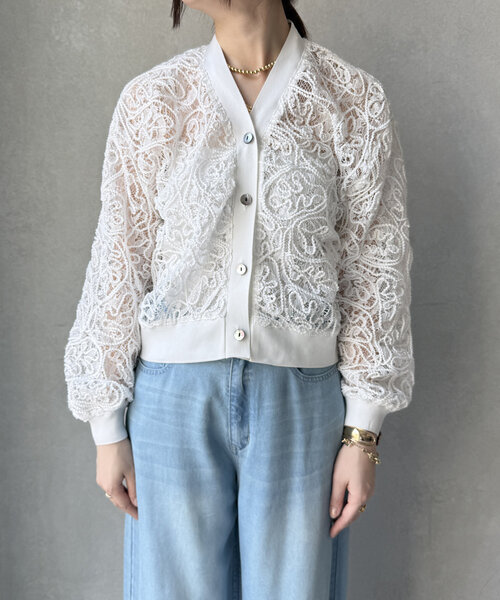 セール】【WEB限定】コード刺繍レースカーディガン