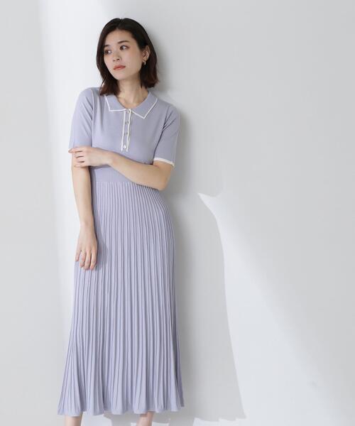 NATURAL BEAUTY BASIC(ナチュラルビューティーベーシック)の「◇バイカラーラインポロニットワンピース(ワンピース・レディース・ベージュ系その他/ブルー系その他/グレー系その他・MEDIUM/P/S)」の3枚目の写真