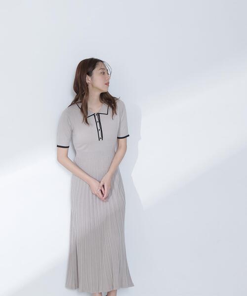 NATURAL BEAUTY BASIC(ナチュラルビューティーベーシック)の「◇バイカラーラインポロニットワンピース(ワンピース・レディース・ベージュ系その他/ブルー系その他/グレー系その他・MEDIUM/P/S)」の5枚目の写真