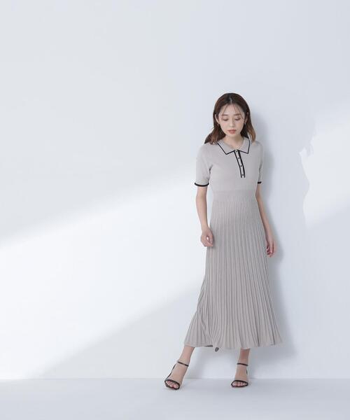 NATURAL BEAUTY BASIC(ナチュラルビューティーベーシック)の「◇バイカラーラインポロニットワンピース(ワンピース・レディース・ベージュ系その他/ブルー系その他/グレー系その他・MEDIUM/P/S)」の6枚目の写真