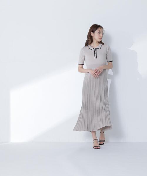 NATURAL BEAUTY BASIC(ナチュラルビューティーベーシック)の「◇バイカラーラインポロニットワンピース(ワンピース・レディース・ベージュ系その他/ブルー系その他/グレー系その他・MEDIUM/P/S)」の8枚目の写真