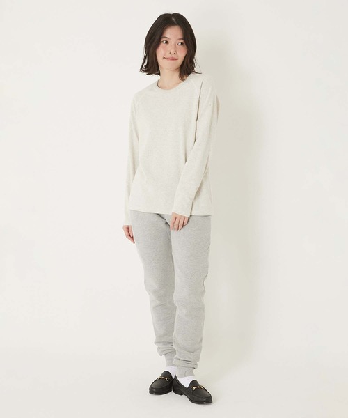 HOLLYWOOD RANCH MARKET（ハリウッドランチマーケット）の「ストレッチフライス リラックスフィット LS Tシャツ ウイメンズ（Tシャツ/カットソー・レディース・チャコール/オレンジ/ロイヤルブルー/ネイビー/パープル/ナチュラル/グレー/ダークオレンジ/ダークグリーン/ホワイト/ピンク/ブラック/イエロー×グリーン/ダークパープル・ONE SIZE）」の16枚目の写真