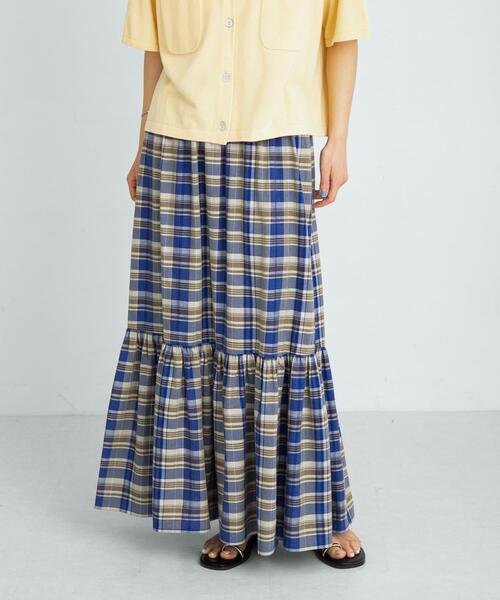 URBAN RESEARCH Sonny Label(アーバンリサーチサニーレーベル)の「リネン混マドラスチェックスカート(スカート・レディース・グレー系その他/オレンジ系その他/ブルー系その他・FREE)」の2枚目の写真