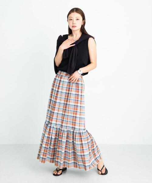 URBAN RESEARCH Sonny Label(アーバンリサーチサニーレーベル)の「リネン混マドラスチェックスカート(スカート・レディース・グレー系その他/オレンジ系その他/ブルー系その他・FREE)」の6枚目の写真