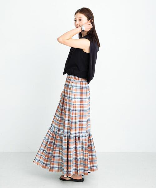 URBAN RESEARCH Sonny Label(アーバンリサーチサニーレーベル)の「リネン混マドラスチェックスカート(スカート・レディース・グレー系その他/オレンジ系その他/ブルー系その他・FREE)」の7枚目の写真