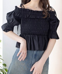 clear | 肩リボンオフショルシャーリング半袖ブラウス [着回し力抜群 大人 フェミニン 骨格ウェーブ]≪SS新作≫(シャツ/ブラウス)