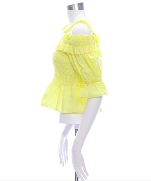 clear（クリア）の「肩リボンオフショルシャーリング半袖ブラウス [着回し力抜群 大人 フェミニン 骨格ウェーブ]（シャツ/ブラウス・レディース・ブラック/イエロー/オフホワイト・F）」の8枚目の写真