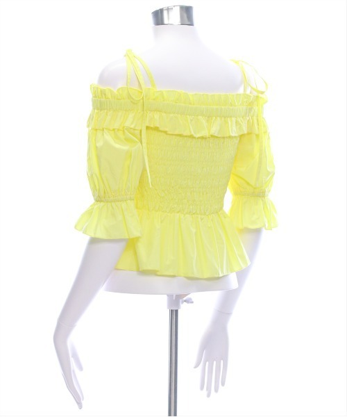 clear（クリア）の「肩リボンオフショルシャーリング半袖ブラウス [着回し力抜群 大人 フェミニン 骨格ウェーブ]（シャツ/ブラウス・レディース・ブラック/イエロー/オフホワイト・F）」の9枚目の写真