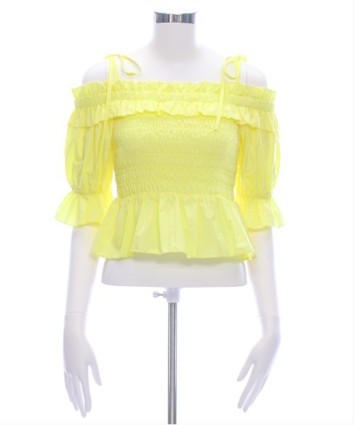 clear（クリア）の「肩リボンオフショルシャーリング半袖ブラウス [着回し力抜群 大人 フェミニン 骨格ウェーブ]（シャツ/ブラウス・レディース・ブラック/イエロー/オフホワイト・F）」の15枚目の写真