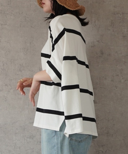 SELECT LEVERY(セレクトリベリー)の「ボーダードルマンTシャツ(Tシャツ/カットソー・レディース・ブルー/オフホワイト/グレー/ブラック・MEDIUM)」の13枚目の写真
