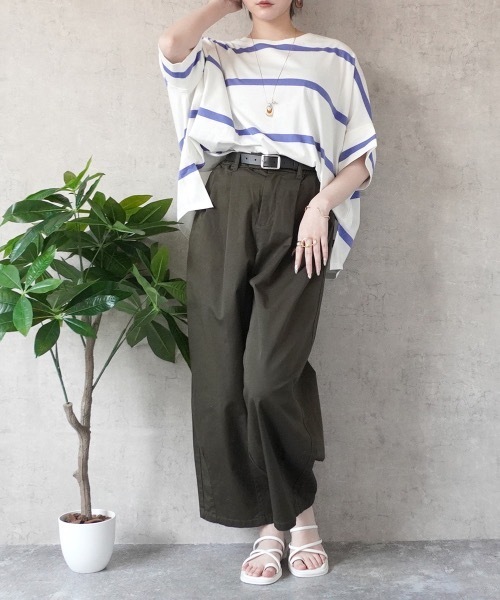 SELECT LEVERY(セレクトリベリー)の「ボーダードルマンTシャツ(Tシャツ/カットソー・レディース・ブルー/オフホワイト/グレー/ブラック・MEDIUM)」の8枚目の写真