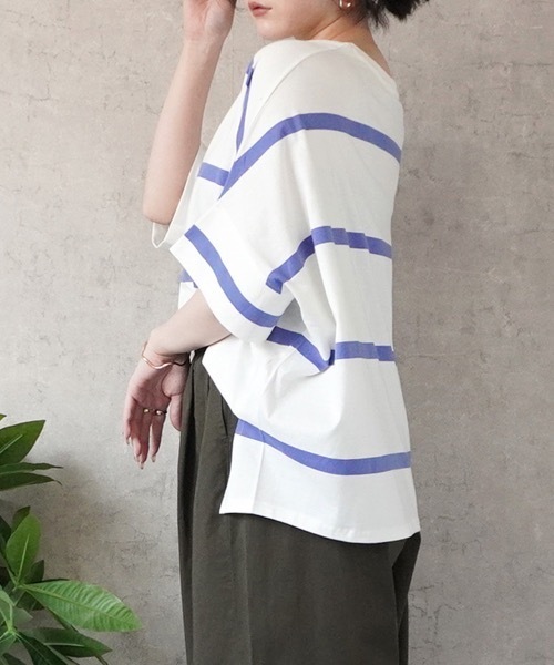 SELECT LEVERY(セレクトリベリー)の「ボーダードルマンTシャツ(Tシャツ/カットソー・レディース・ブルー/オフホワイト/グレー/ブラック・MEDIUM)」の9枚目の写真