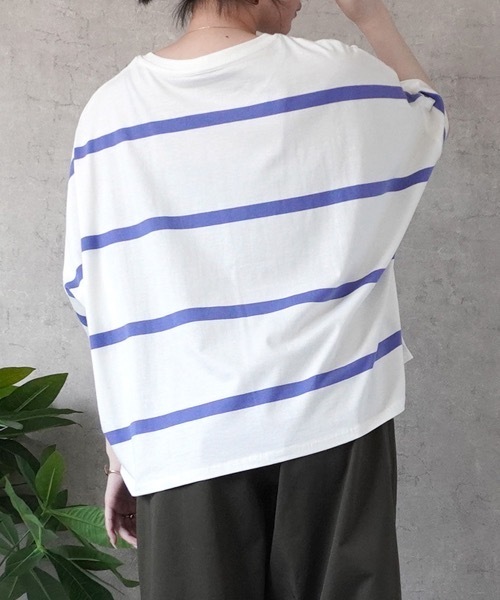 SELECT LEVERY(セレクトリベリー)の「ボーダードルマンTシャツ(Tシャツ/カットソー・レディース・ブルー/オフホワイト/グレー/ブラック・MEDIUM)」の10枚目の写真