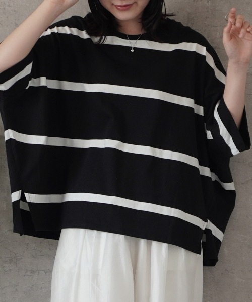 SELECT LEVERY(セレクトリベリー)の「ボーダードルマンTシャツ(Tシャツ/カットソー・レディース・ブルー/オフホワイト/グレー/ブラック・MEDIUM)」の11枚目の写真