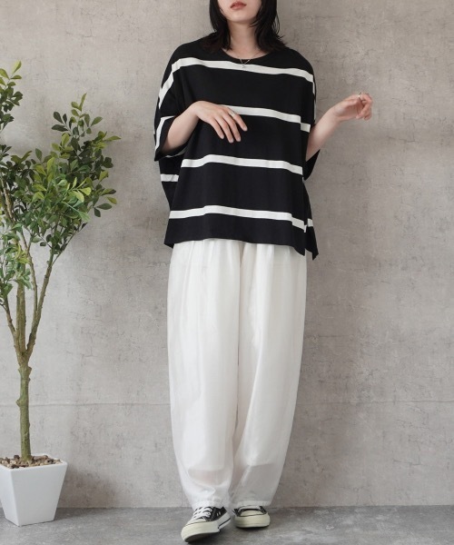 SELECT LEVERY(セレクトリベリー)の「ボーダードルマンTシャツ(Tシャツ/カットソー・レディース・ブルー/オフホワイト/グレー/ブラック・MEDIUM)」の12枚目の写真