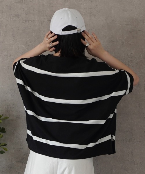 SELECT LEVERY(セレクトリベリー)の「ボーダードルマンTシャツ(Tシャツ/カットソー・レディース・ブルー/オフホワイト/グレー/ブラック・MEDIUM)」の6枚目の写真