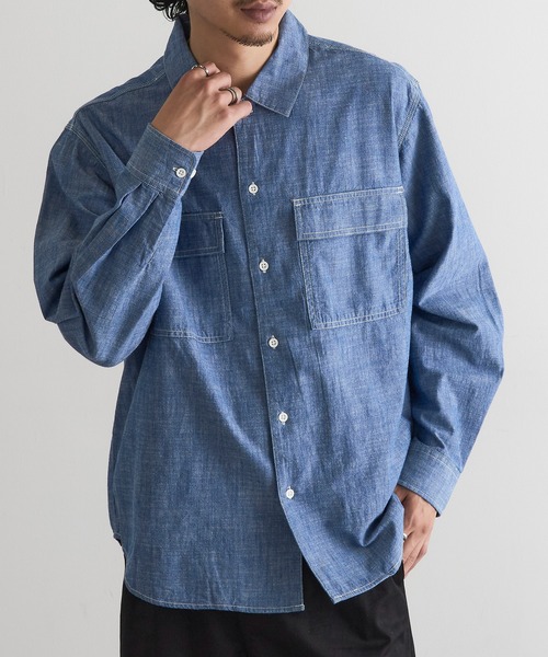 MAGASIN DE MODE Brew(マガジンデモードブリュー)の「【MAGASIN DE MODE Brew】シャンブレーオーバーシャツ MNY(シャツ/ブラウス・メンズ・アイボリー/ブルー/ブラック・2L/M/L)」の3枚目の写真