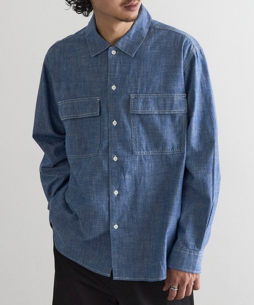 MAGASIN DE MODE Brew(マガジンデモードブリュー)の「【MAGASIN DE MODE Brew】シャンブレーオーバーシャツ MNY(シャツ/ブラウス・メンズ・アイボリー/ブルー/ブラック・2L/M/L)」の7枚目の写真