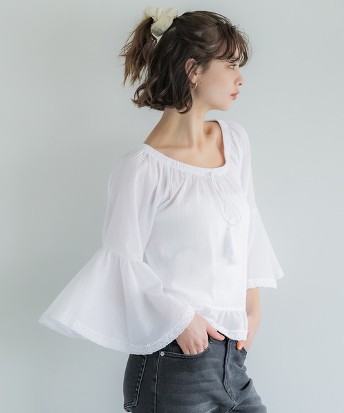 coca(coca)(コカ)の「レースクロップドブラウス(シャツ/ブラウス・レディース・ホワイト/ブラック・L/M)」の4枚目の写真