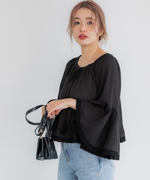 coca(coca)(コカ)の「レースクロップドブラウス(シャツ/ブラウス・レディース・ホワイト/ブラック・L/M)」の11枚目の写真