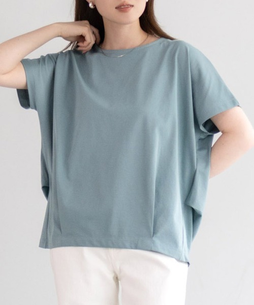 NAVY(ネイビー)の「NAVY SARARI 裾切替プルオーバー(Tシャツ/カットソー・レディース・チャコールグレー/グレイッシュベージュ/サックスブルー・L/M)」の1枚目の写真