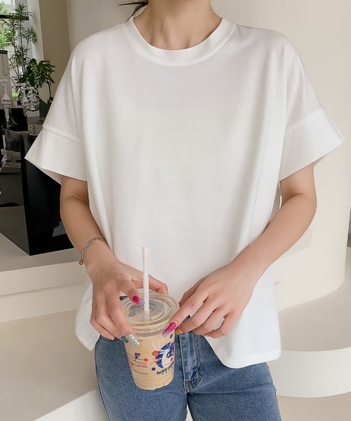 LOWO(ロワ)の「綿混フレアスリーブカットソー(Tシャツ/カットソー・レディース・モカ/ベージュ/ホワイト/グレー/ブラック・FREE)」の2枚目の写真