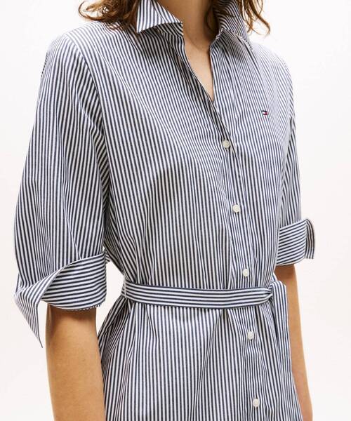 TOMMY HILFIGER(トミーヒルフィガー)の「コットン3/4スリーブシャツワンピース(ワンピース・レディース・ネイビー/ネイビー系・34inch/36inch/38inch)」の5枚目の写真