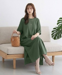 マキシ丈ワンピース ワンピース 夏 ロングワンピース ロング スリット レディース 春 涼しい 無地 ワンピース ロンT ゆったり 大きい リネン風 半袖ブラック 黒 グリーン 緑 深緑 グレー 灰色 ネイビー 紺 20代 30代 40代 50代