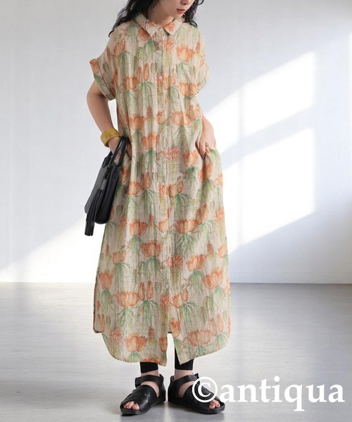 antiqua(アンティカ)の「花柄シャツワンピース(シャツワンピース・レディース・ベージュ系その他/ブラックミックス・ONESIZE)」の14枚目の写真