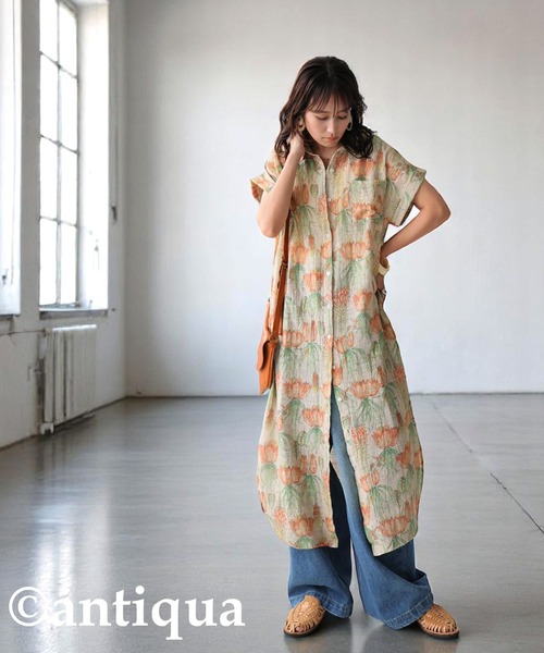 antiqua(アンティカ)の「花柄シャツワンピース(シャツワンピース・レディース・ベージュ系その他/ブラックミックス・ONESIZE)」の16枚目の写真