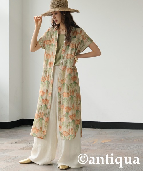 antiqua(アンティカ)の「花柄シャツワンピース(シャツワンピース・レディース・ベージュ系その他/ブラックミックス・ONESIZE)」の18枚目の写真
