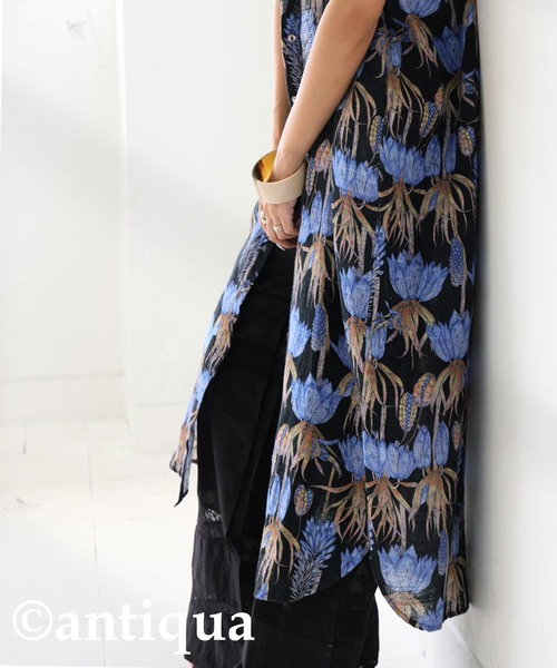 antiqua(アンティカ)の「花柄シャツワンピース(シャツワンピース・レディース・ベージュ系その他/ブラックミックス・ONESIZE)」の8枚目の写真