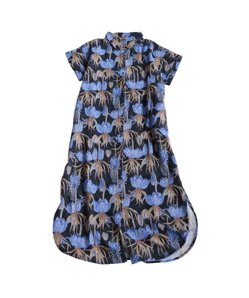 VERSACE 花柄シャツワンピース 36 ベルト付きフロッキーラインフラワーケープシャツワンピース