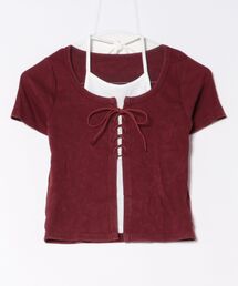 フェイクレイヤードレースアップTシャツ