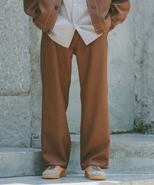 RAGEBLUE(レイジブルー)の「配色ステッチ/ワイドワークパンツ【セットアップ対応】(スラックス・メンズ・ブラウン/グレー/ブラック・SMALL/MEDIUM/LARGE)」の3枚目の写真