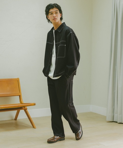 RAGEBLUE(レイジブルー)の「配色ステッチ/ワイドワークパンツ【セットアップ対応】(スラックス・メンズ・ブラウン/グレー/ブラック・SMALL/MEDIUM/LARGE)」の5枚目の写真