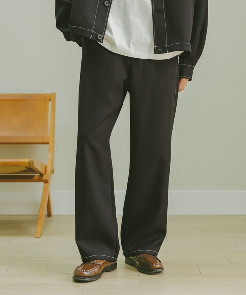 RAGEBLUE(レイジブルー)の「配色ステッチ/ワイドワークパンツ【セットアップ対応】(スラックス・メンズ・ブラウン/グレー/ブラック・SMALL/MEDIUM/LARGE)」の6枚目の写真