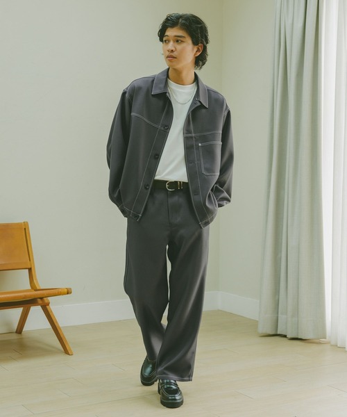 セール】配色ステッチ/ワイドワークパンツ【セットアップ対応