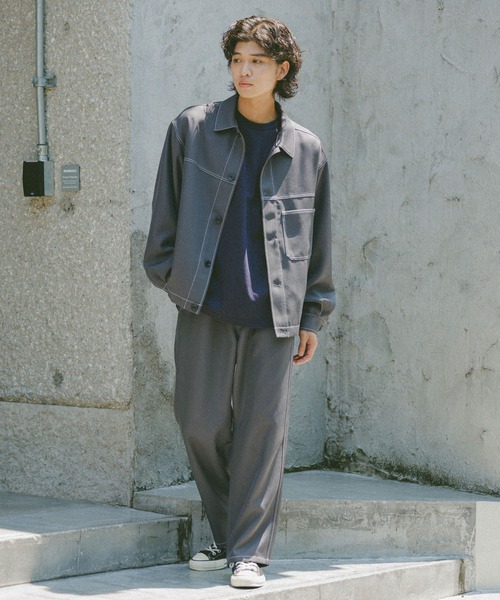 セール】配色ステッチ/ワイドワークパンツ【セットアップ対応