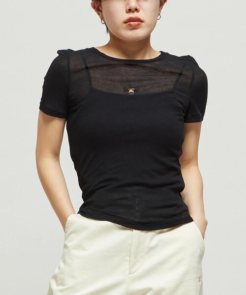 CONVERSE TOKYO(コンバーストウキョウ)の「STAR★ CUTTING SHEER TOP(Tシャツ/カットソー・レディース・オフホワイト/ブラック/ベージュ・FREE)」の3枚目の写真