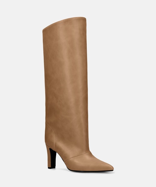 セール】ポインテッドトゥ ワイドシャフト ロングブーツ (8.0cmヒール